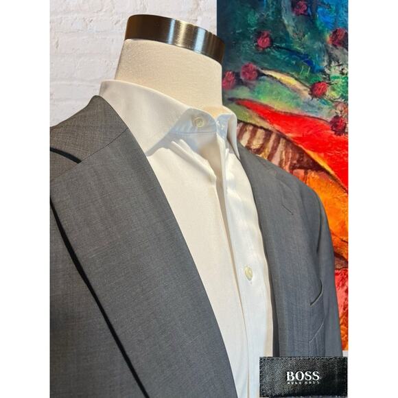 Hugo Boss 44L 38x29 Steel Gray Nailhead 2 Piece Quality Suit Set Virgin Wool - Picture 3 of 16